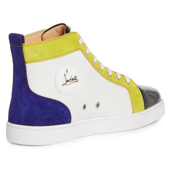 Christian Louboutin Mens Louis Orlato Flat White Yellow High Top Sneaker 45 12 - Picture 8 of 12